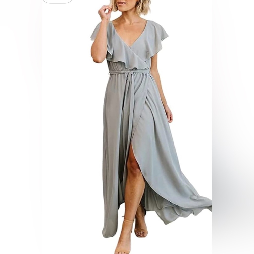 NWOT, Baltic Born Slate Blue Katie Flutter sleeve maxi dress